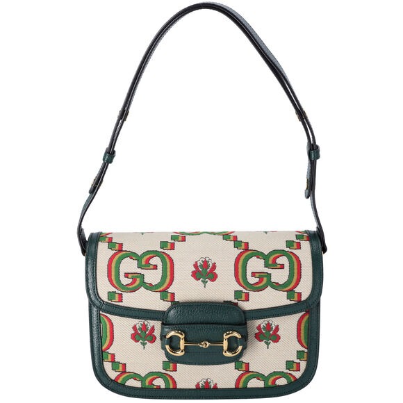 Gucci Handbags - Gucci Beige Green GG 100th Anniversary 1955 Horsebit Shoulder Bag